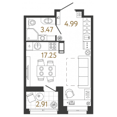 ЖК «Ultra City 3.0», планировка студии, 25.71 м²