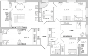 ЖК ЦДС «Dreamline», планировка 4-комнатной квартиры, 128.11 м²