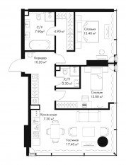МФК «SLAVA», планировка 2-комнатной квартиры, 79.40 м²