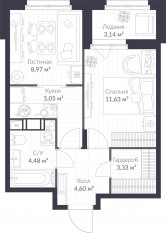ЖК «Veren Nort сертолово», планировка 1-комнатной квартиры, 39.63 м²
