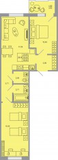 ЖК «Стороны света-2», планировка 2-комнатной квартиры, 56.88 м²