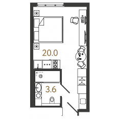 Апарт-комплекс «ARTSTUDIO M103», планировка студии, 23.60 м²