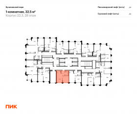 ЖК «Бусиновский парк», планировка 1-комнатной квартиры, 32.50 м²