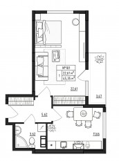 МЖК «Верево-Сити», планировка 1-комнатной квартиры, 45.35 м²