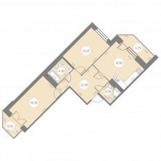 ЖК «Огни Залива», планировка 2-комнатной квартиры, 70.15 м²