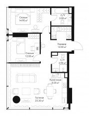 МФК «SLAVA», планировка 2-комнатной квартиры, 79.60 м²