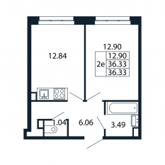 ЖК «Полис Приморский 2», планировка 1-комнатной квартиры, 36.20 м²