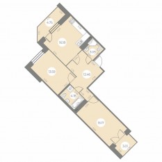 ЖК «Огни Залива», планировка 2-комнатной квартиры, 69.54 м²