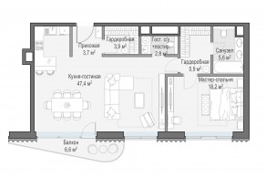 ЖК Дом «Лаврушинский», планировка 2-комнатной квартиры, 88.60 м²