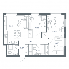 ЖК «iLove», планировка 4-комнатной квартиры, 78.80 м²