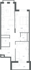МФК «Равновесие», планировка 3-комнатной квартиры, 61.00 м²