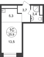 ЖК «Первый Московский», планировка студии, 25.90 м²