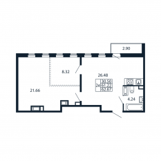 ЖК «Полис Приморский 2», планировка 2-комнатной квартиры, 60.80 м²
