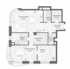 ЖК Дом «Лаврушинский», планировка 2-комнатной квартиры, 116.60 м²