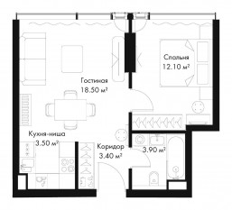 МФК «SLAVA», планировка 1-комнатной квартиры, 41.40 м²