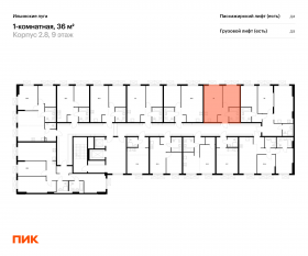 ЖК «Ильинские луга», планировка 1-комнатной квартиры, 36.00 м²