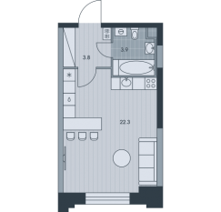 ЖК «EVER», планировка 1-комнатной квартиры, 30.00 м²