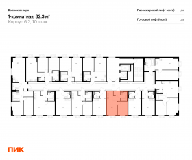 ЖК «Волжский парк», планировка 1-комнатной квартиры, 32.30 м²