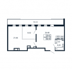 ЖК «Полис Приморский 2», планировка 2-комнатной квартиры, 60.60 м²