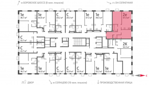 ЖК «Лучи», планировка 2-комнатной квартиры, 57.30 м²