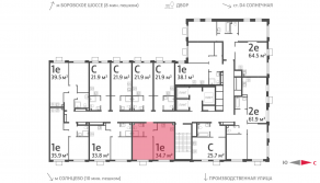 ЖК «Лучи», планировка 1-комнатной квартиры, 34.70 м²