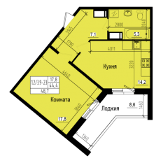 ЖК «Прагма City», планировка 1-комнатной квартиры, 48.70 м²