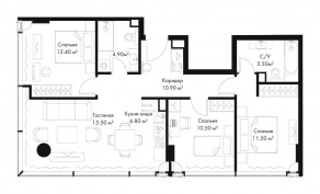МФК «SLAVA», планировка 3-комнатной квартиры, 79.00 м²
