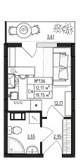 МЖК «Верево-Сити», планировка студии, 19.75 м²