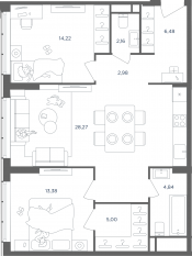 ЖК «Headliner», планировка 3-комнатной квартиры, 81.30 м²