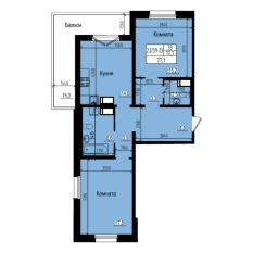ЖК «Прагма City», планировка 2-комнатной квартиры, 77.30 м²