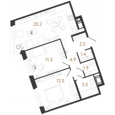 ЖК «Литера», планировка 2-комнатной квартиры, 58.20 м²