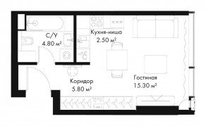 МФК «SLAVA», планировка студии, 28.40 м²