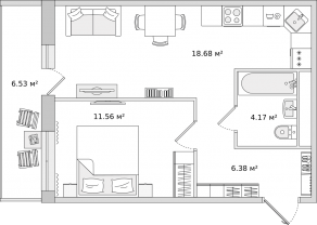 ЖК «Parkolovo», планировка 1-комнатной квартиры, 41.00 м²