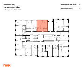 ЖК «Матвеевский парк», планировка 1-комнатной квартиры, 39.00 м²