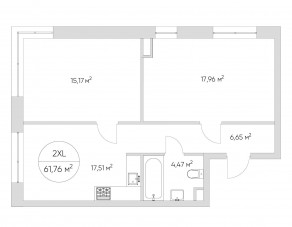 Апарт-комплекс «N'ice loft», планировка 2-комнатной квартиры, 61.60 м²