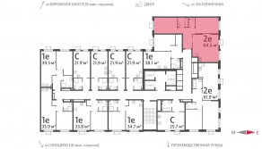 ЖК «Лучи», планировка 2-комнатной квартиры, 64.50 м²