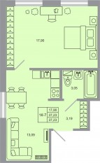 ЖК «Стороны света-2», планировка 1-комнатной квартиры, 37.23 м²