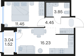 ЖК «GloraX Парголово», планировка 1-комнатной квартиры, 36.50 м²