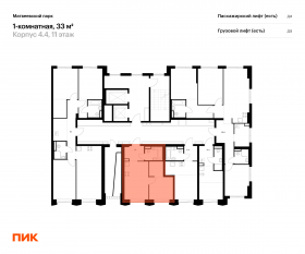 ЖК «Матвеевский парк», планировка 1-комнатной квартиры, 33.00 м²