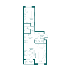 МФК «Равновесие», планировка 3-комнатной квартиры, 59.20 м²