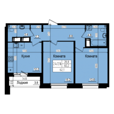 ЖК «Прагма City», планировка 2-комнатной квартиры, 62.10 м²