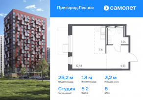 ЖК «Пригород Лесное», планировка студии, 25.20 м²