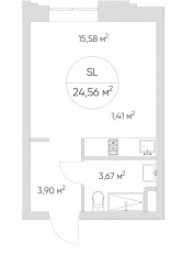 Апарт-комплекс «N'ice loft», планировка студии, 24.60 м²