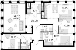 ЖК «GloraX Premium Василеостровский», планировка 4-комнатной квартиры, 104.30 м²