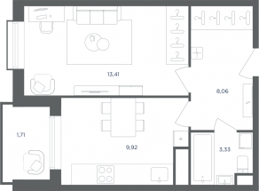 МФК «Равновесие», планировка 1-комнатной квартиры, 36.40 м²