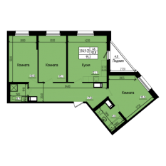 ЖК «Прагма City», планировка 3-комнатной квартиры, 95.20 м²