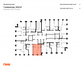 ЖК «Матвеевский парк», планировка 1-комнатной квартиры, 34.80 м²