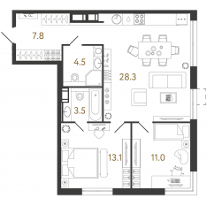 ЖК «Струны», планировка 2-комнатной квартиры, 68.20 м²