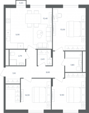 МФК «Равновесие», планировка 4-комнатной квартиры, 81.00 м²