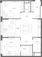 ЖК «Headliner», планировка 3-комнатной квартиры, 82.40 м²